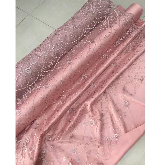 Promo.. Kain Brokat Tile Bordir Beverly mutiara warna rose Gold TMP