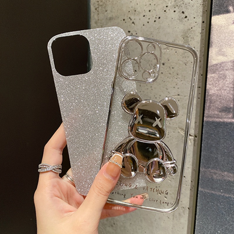 Soft Case Pelindung Desain Beruang 3D Electroplated Shockproof Untuk iPhone 13 12 11 Pro Max X Xr Xs Max SE 2020 iPhone 8 7 6 6s Plus 7pus 8plus Luxury Plating Cellphone Phone Case Casing All-inclusive Shockproof Protective Cover