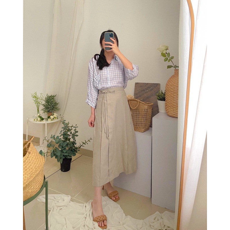 KANON - Mutsuki Skirt - Rok midi karet aksen tali korean look