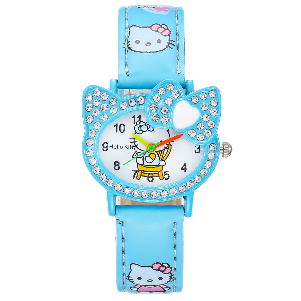 HELLO KITTY JAM TANGAN KULIT FASHION MURAH IMPOR HARGA GROSIR  JAM TANGAN MURAH CEWEK WATCH A22-biru muda