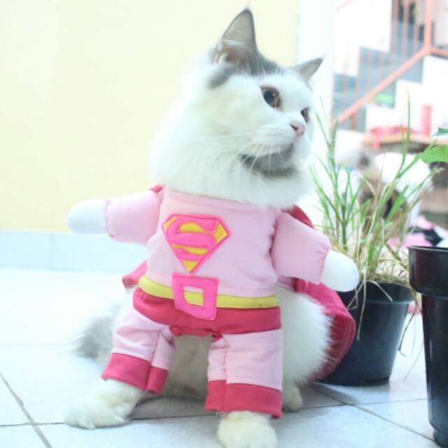 Kostum superman pink untuk kucing anjing / kostum kucing / baju kucing size S M L XL