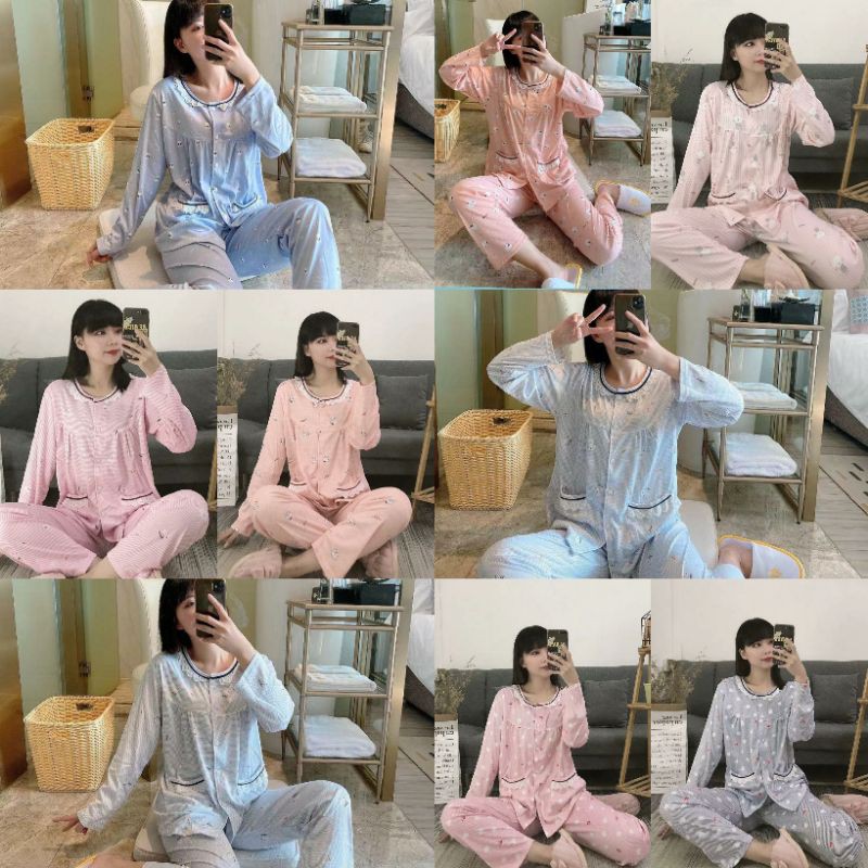 Baju tidur wanita / Piyama wanita pp  import busui kancing renda