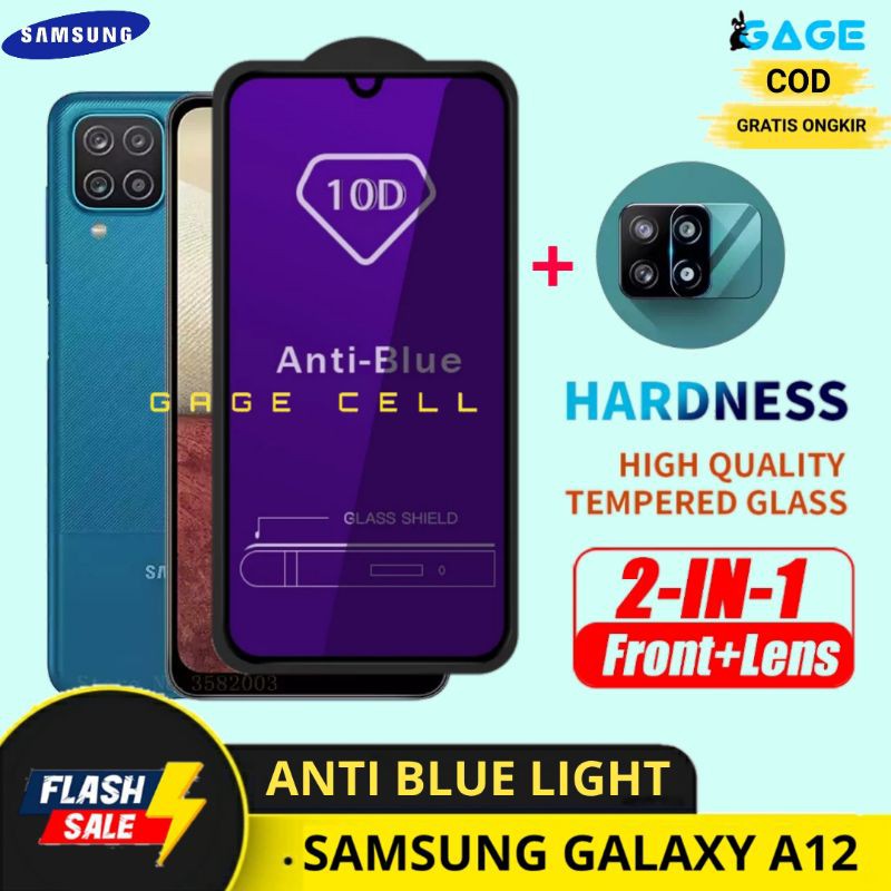 2IN1 TEMPERED GLASS ANTI BLUE LIGHT SAMSUNG GALAXY A12 TG ANTI GORES RADIASI SASUNG A12 FULL LAYAR