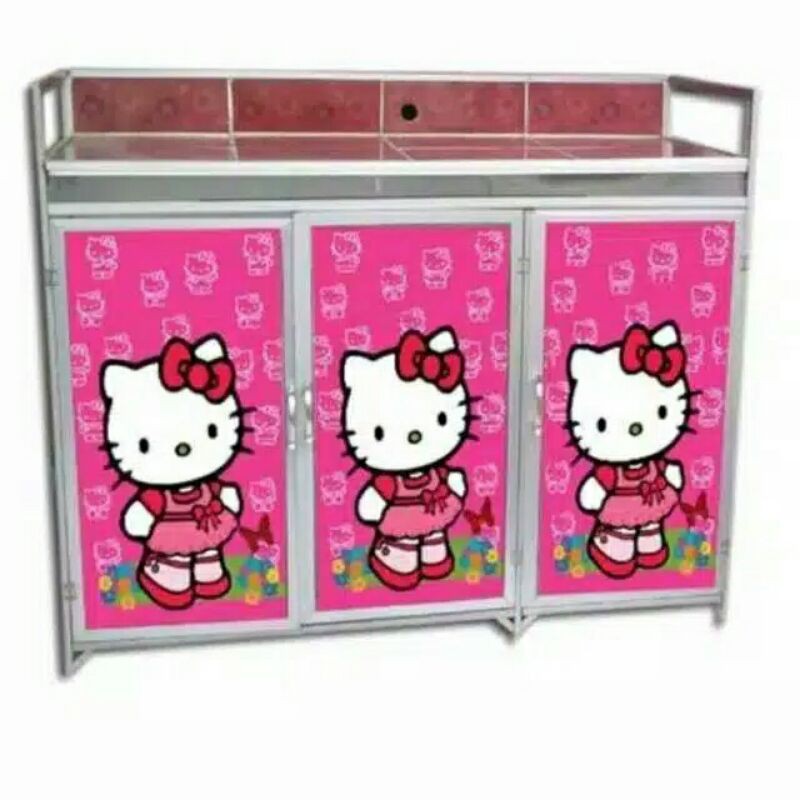 sticker rak piring 3 pintu motif hello kitty