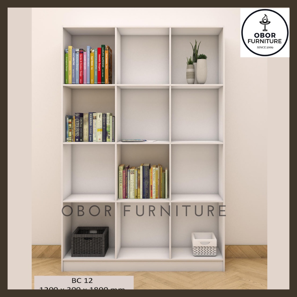 Rak Buku lemari Buku Full Putih Graver BC 012 Minimalis Modern