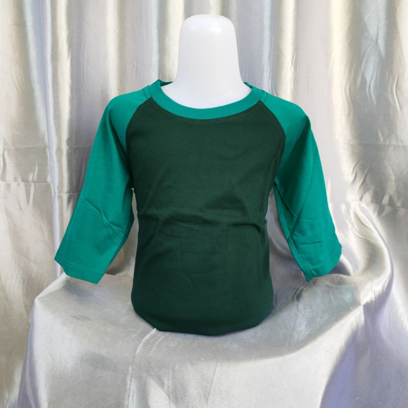 kaos reglan polos lengan 3/4 HIJAUBOTOL-TOSCA dewasa pria/wanita uk 20 22 S M L XL XXL