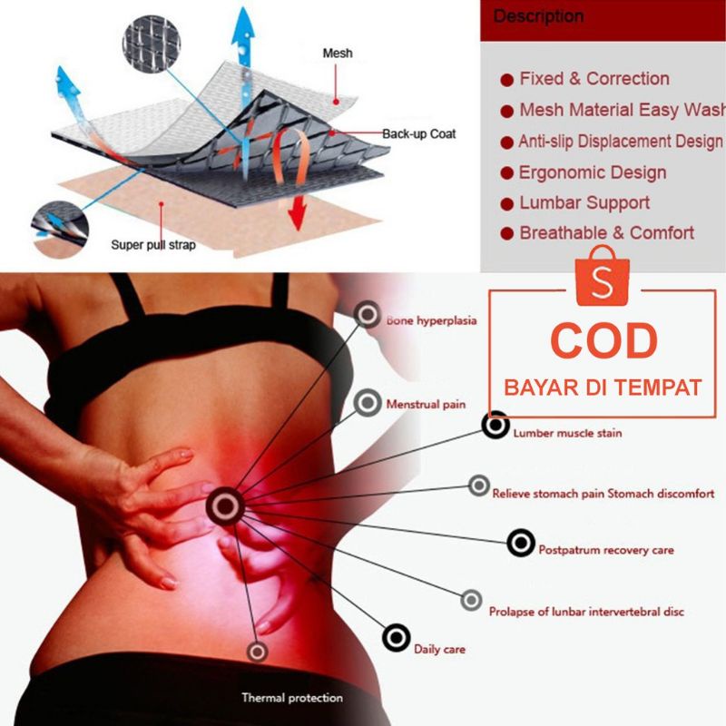 Korset Syaraf Kejepit Pemanas Pinggang Terapi Perut Buncit Plus Pelangsing Tourmaline