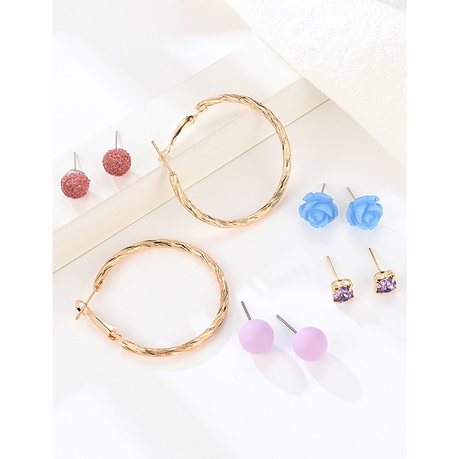 LRC Anting Set Fashion Color Copper Inlaid Resin Earrings Set (50 Pairs) F70855