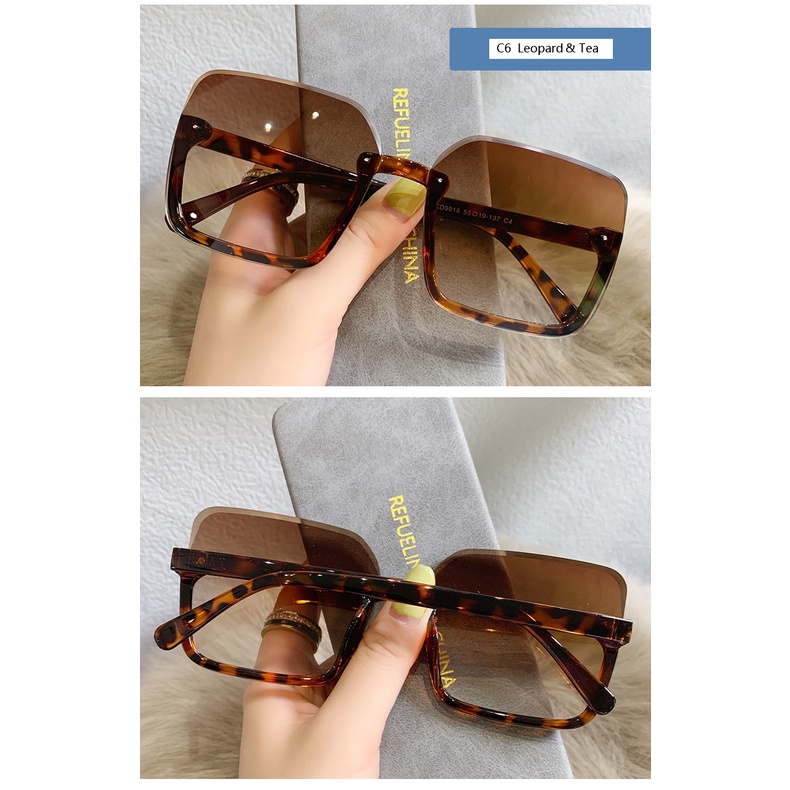 Kacamata Hitam Uv400 Bentuk Kotak Oversized Bahan Metal Semi-rimless Gaya Retro Untuk Pria Dan Wanita