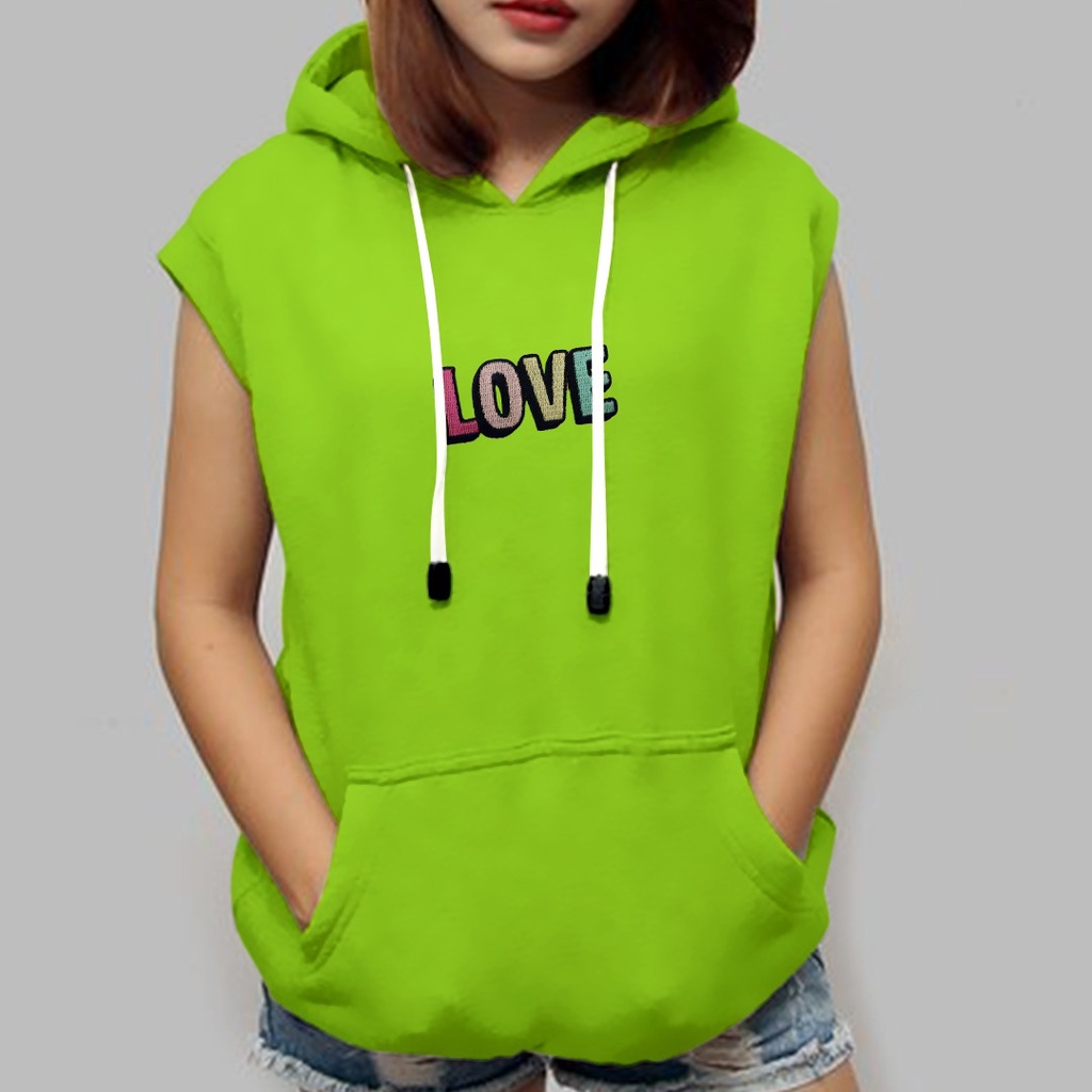 SLEEVELESS WANITA LOVE BORDIR /// ROMPI HOODIE WANITA CASUAL FLEECE TEBAL HALUS KEKINIAN TERBARU''