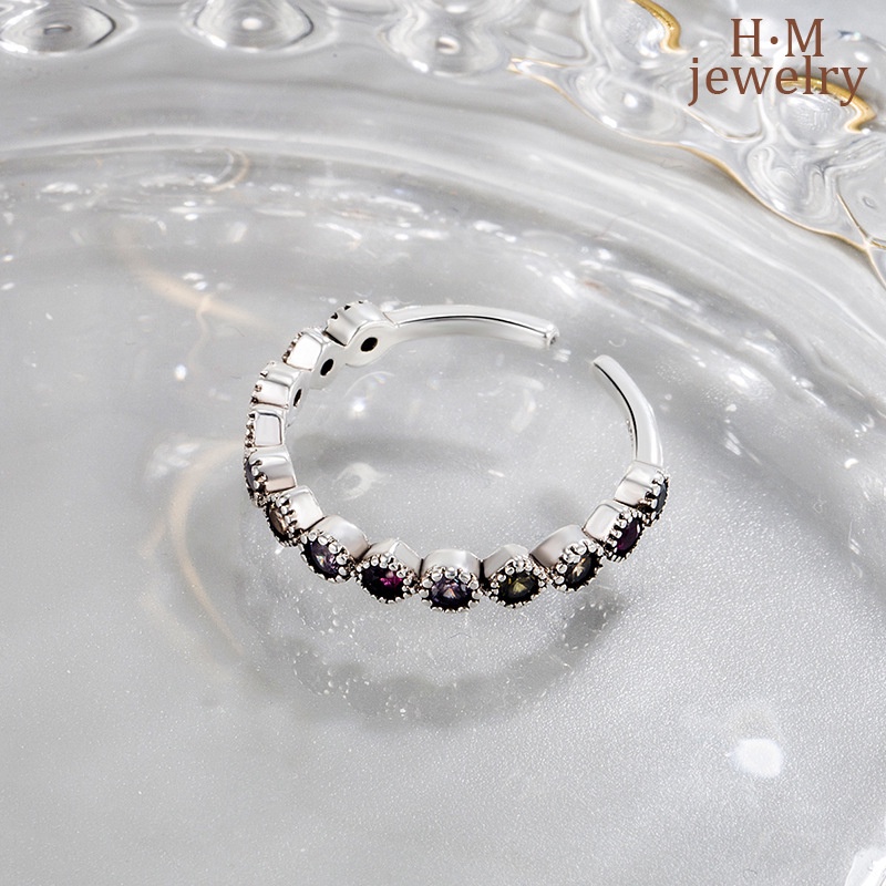 Cincin Silver S925 Model Terbuka Aksen Zircon AAA Warna Pelangi