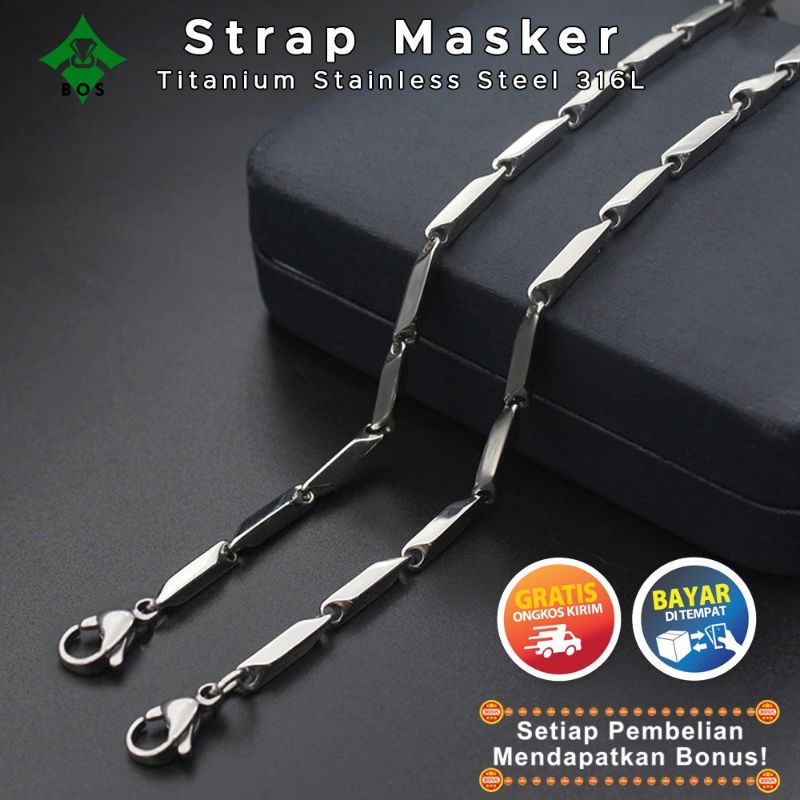 KALUNG TITANIUM RANTAI/STRAP MASKER MODEL PADI PRIA WANITA ANTI KARAT DAN TIDAK MUDAH LUNTUR STAINLEES STEEL BAJA PUTIH