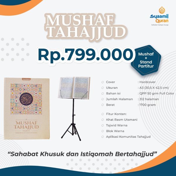 Alquran + Stand - Alquran Tajwid Mushaf Tahajjud A3 Jumbo Quran Shalat Al-Quran Lansia