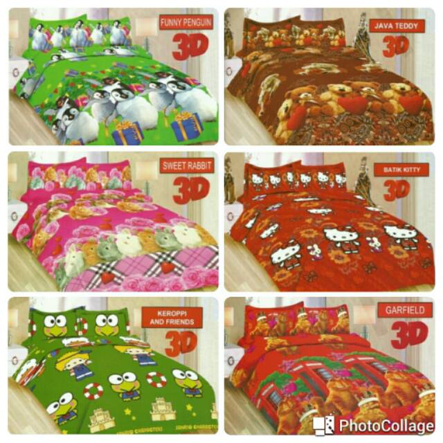 Sprei bonita motif Garfield,keropi,penguin,teddy,kelinci,hello kitty