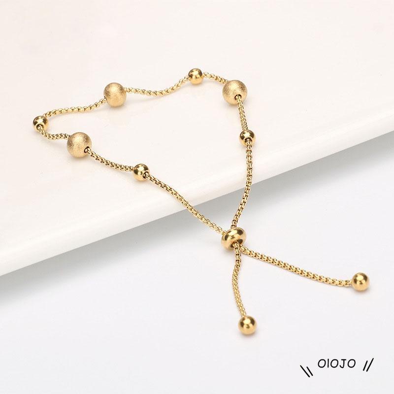 Gelang Adjustable Bahan Titanium Steel Warna Emas Gaya Korea Untuk Wanita