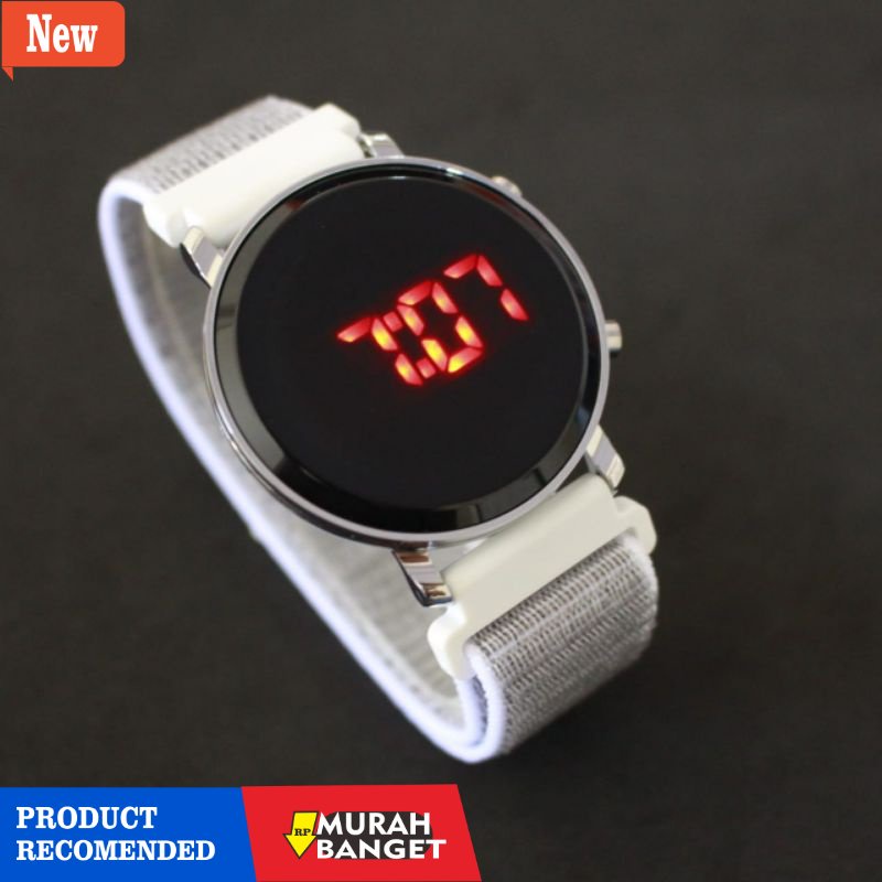 Jam digital wanita terbaik- Jam Led kanvas bulat free gift box