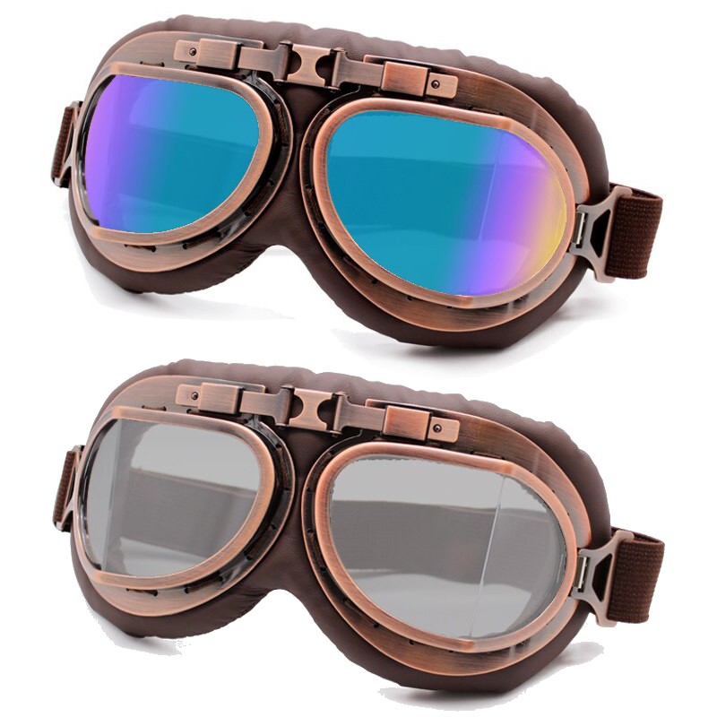 Kacamata Motor Goggles Helm Classic Vintage Kaca Bening Blue Untuk Helm Bogo Cargloss