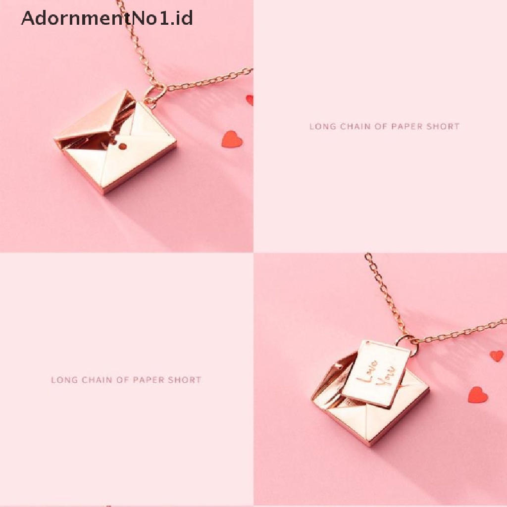 (AdornmentNo1) Kalung Rantai Titanium Dengan Liontin Amplop Motif Tulisan Love Untuk Wanita