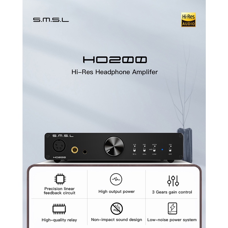 Smsl HO200 HiRes headphone amplifier 16ohm 6W / 32ohm 3W RCA pre output 6.4 balanced output Untuk Hi-End pre amp XLR