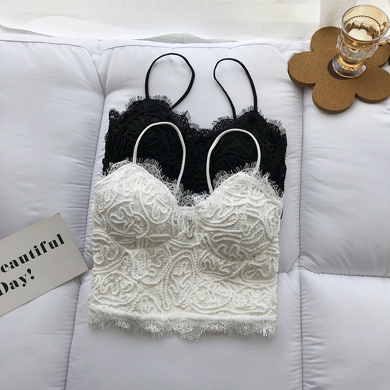Nicebra Bra BH Tanktop Crop Korean Lace Vintage Wanita Motif Bunga Retro Gaya Korea 1107