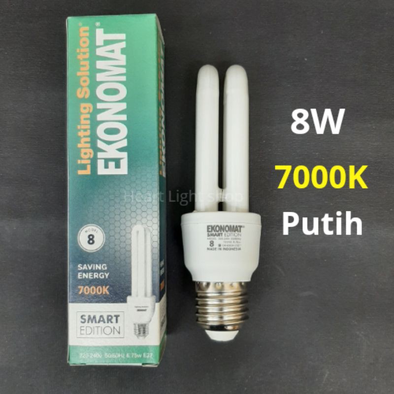 LAMPU LILIN 8W PUTIH LAMPU PLC 2U/LAMPU CFL/NEON 2U EKONOMAT PLC 8WATT