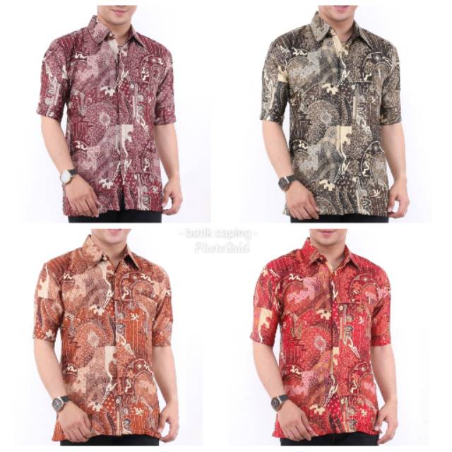 KEMEJA BATIK LENGAN PENDEK  MOTIF CLASIK BAHAN SEMI SUTRA BERFURING SIZE M, L, XL, XXL, JUMBO  BATIK