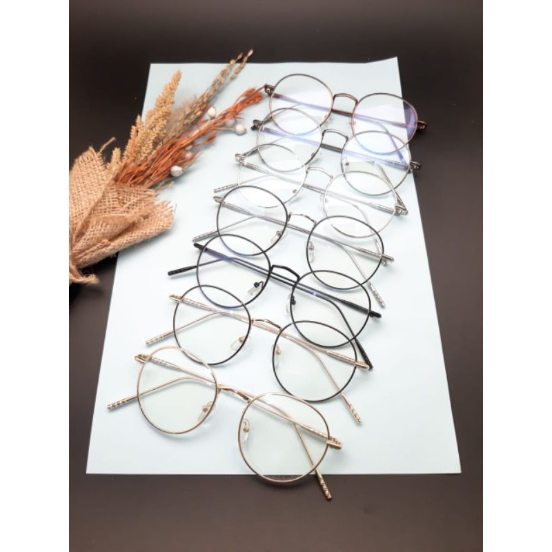 Frame kacamata metal Bulat Cewek/Cowok Free Lensa Minus+Antiradiasi
