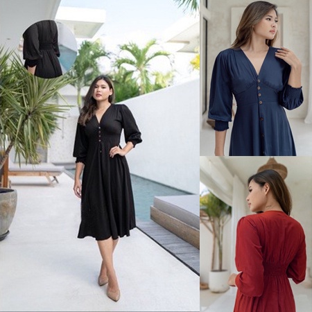 Kazue Midi Dress Natal Outfit Kondangan Korean Style Big Size Baju Kondangan Wanita  Jumbo