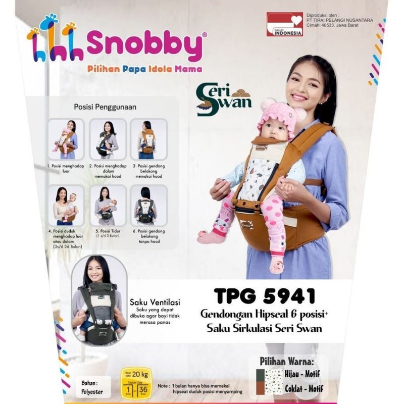 Snobby Gendongan Hipseat 6 posisi + saku sirkulasi Swan - TPG5941