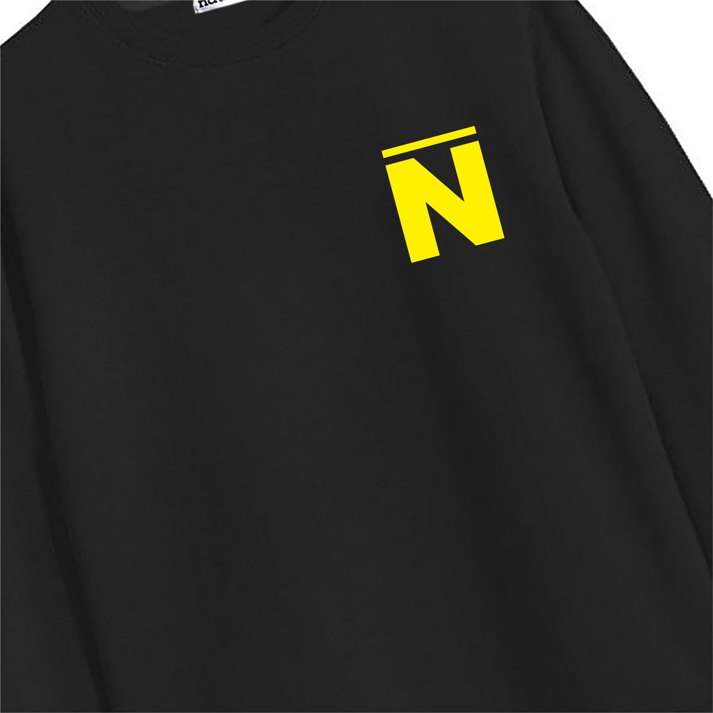 Natsu Co, Sweater Crewneck Pria Simple Logo N Kuning Depan Belakang