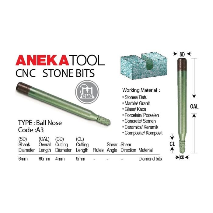 AnekaTool Diamond Ball Nose Bits Grafir