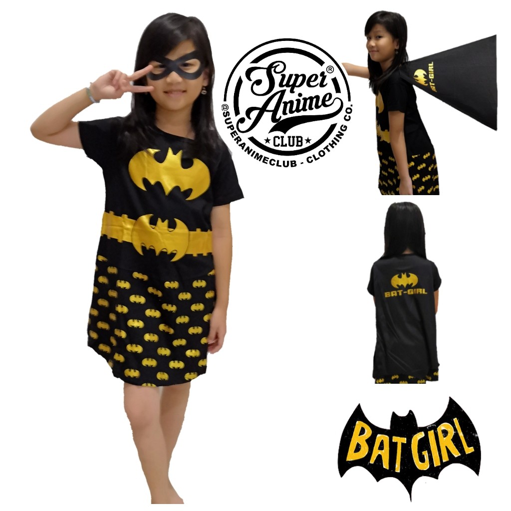 Dress Kostum Anak Cewek Batgirl Gold Baju Superhero Sayap Perempuan