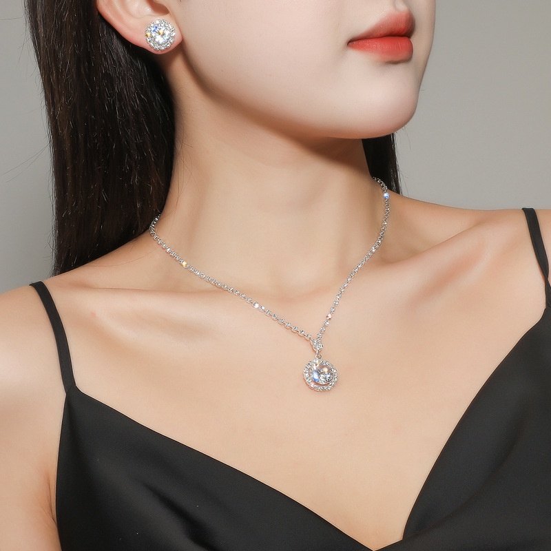 Set Perhiasan Kalung Anting Zircon Untuk Pernikahan Wanita