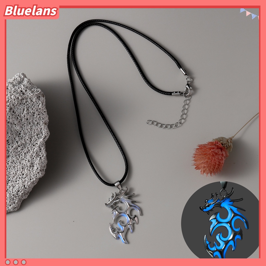 Kalung Liontin Naga Fluorescent Bahan Alloy Warna Silver Untuk Hadiah