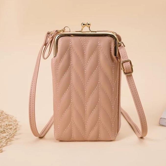 Jual Tas Selempang Kulit Wanita Dompet Hp Cewek Tas Mini Bag C268 - Pink
