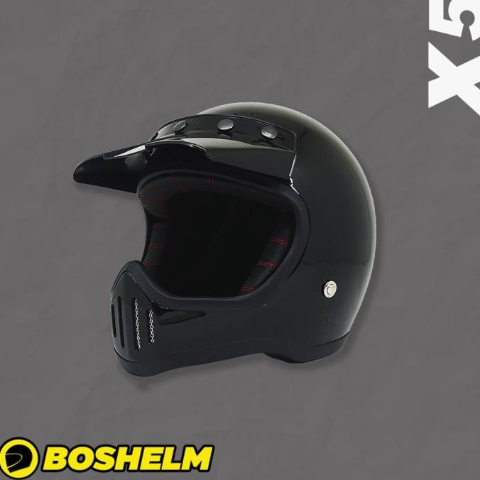 BOSHELM HELM CAKIL FINO X5 HITAM GLOSSY HELM RETRO FULL FACE SNI HNJ5121GJ