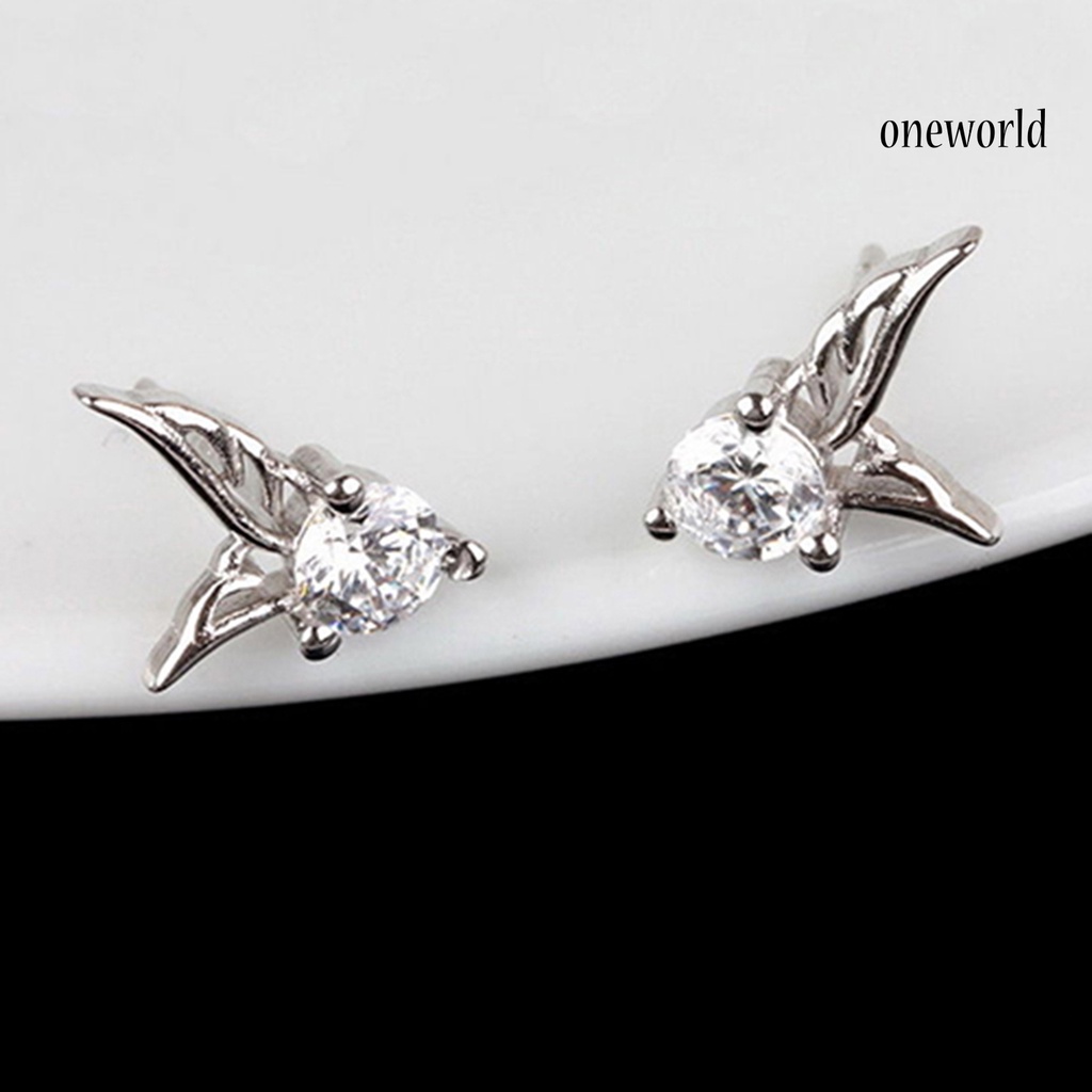 OW@ Earrings Exquisite Angle Wing Pattern Plated Silver Rhinestone Women Ear Studs for Women