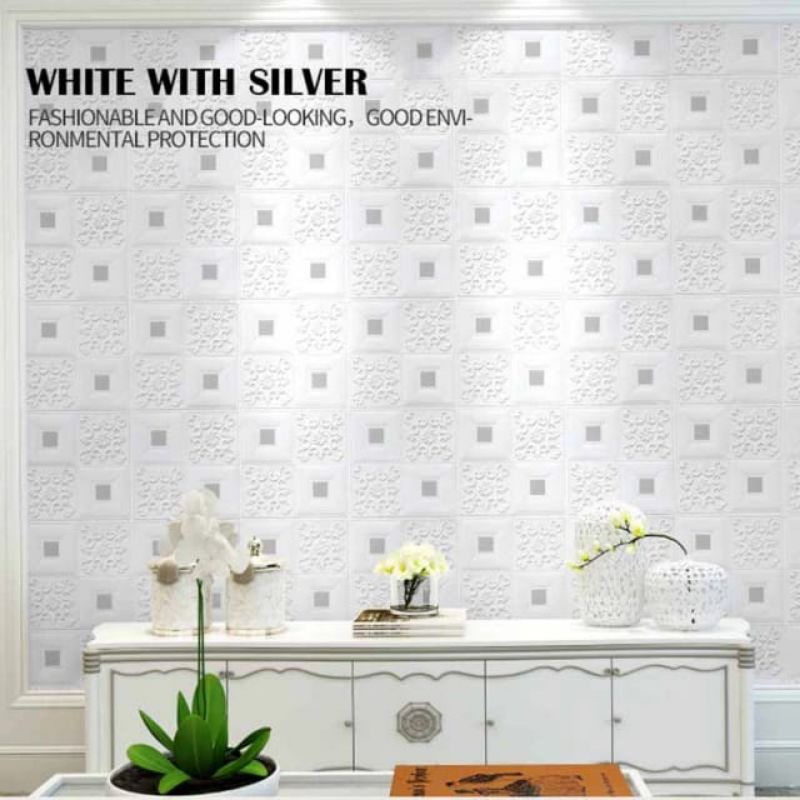 WALLPAPER DINDING 3D FOAM MOTIF BATIK-Batik Silver