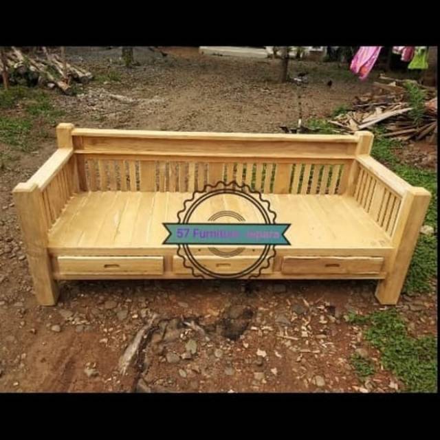 Bale bale jati panjang polos model 3 laci bawah/kayu jati Mentahan Jepara