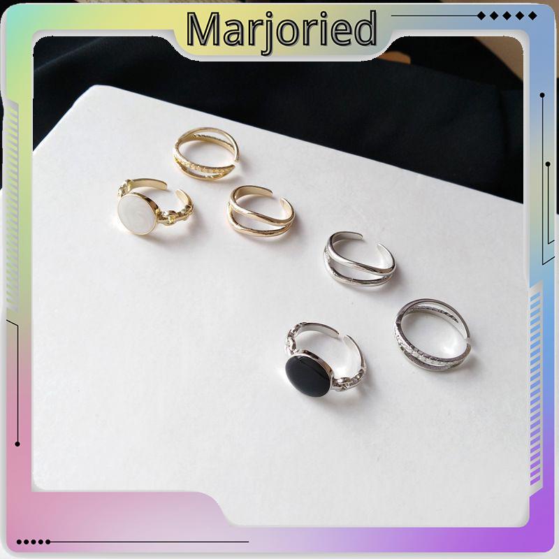 Cincin Set Punk Gold Silver Pearl Ring Set  Smiley Heart Simple Ring Accessories Jewelry-MJD