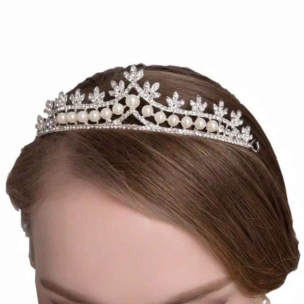 Tiny Crown Mutiara Putih - Hiasan Hijab / Aksesories Rambut Pengantin / Kepala - Mahkota Elegan