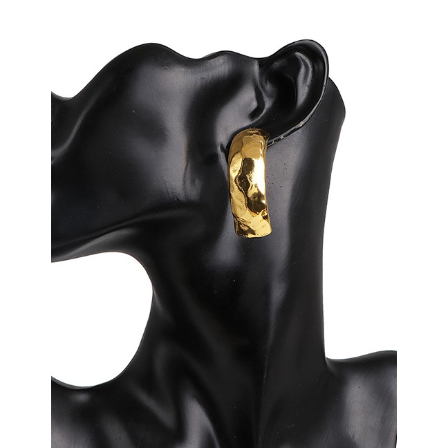 LRC Anting Tusuk Fashion Golden Alloy C-shaped Mirror Earrings D71010