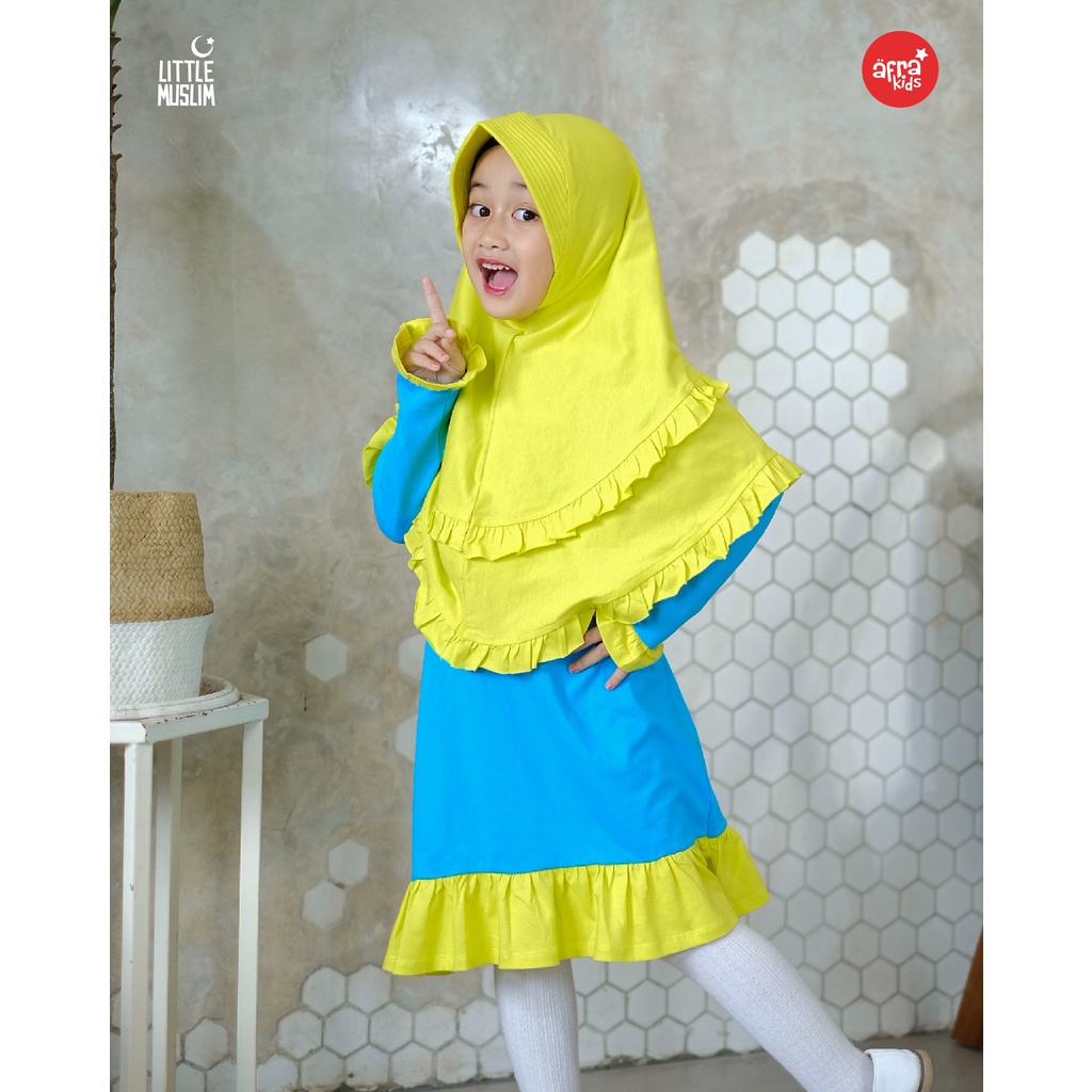 TUNIK LITTLE MUSLIM BIRU LM014 &amp; JILBAB LITTLE MUSLIM YELLOW JT002