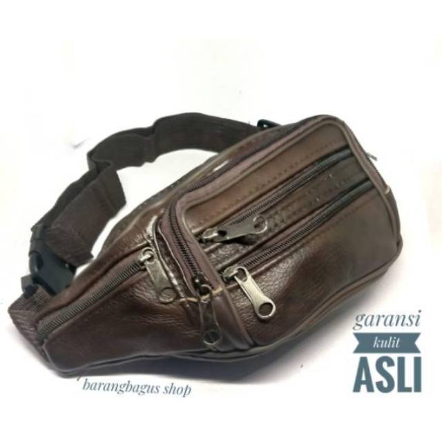 Waistbag bag / tas pinggang pria kulit asli polos / tanpa merk