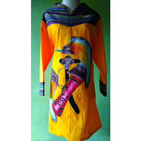 tunik lukis papua ungu tua dan kuning