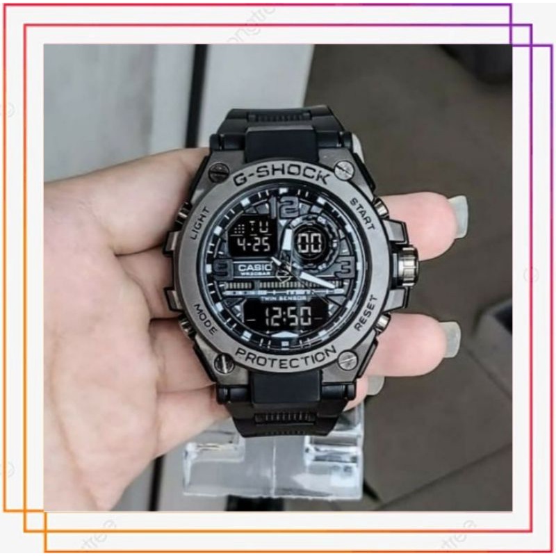 JAM TANGAN PRIA G SHOCK KEPALA BESI DUAL TAEM TAHAN AIR FREE batrai CADANGAN_JAM tangan pria kasual