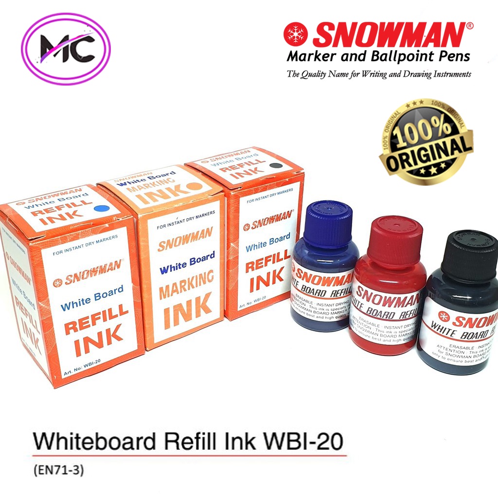 Tinta Spidol Non Permanent Whiteboard Snowman Isi Ulang Sepidol Papan Tulis Refil Warna Hitam Biru Merah Hijau Asli Original