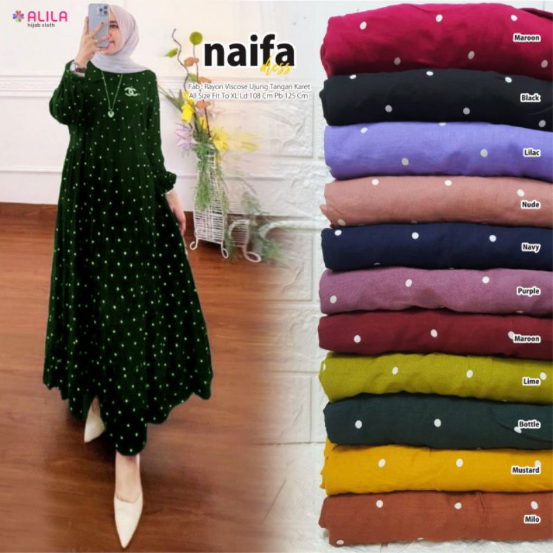 Naifa dress by Alila Motif polkadot ada collar terbaik Original