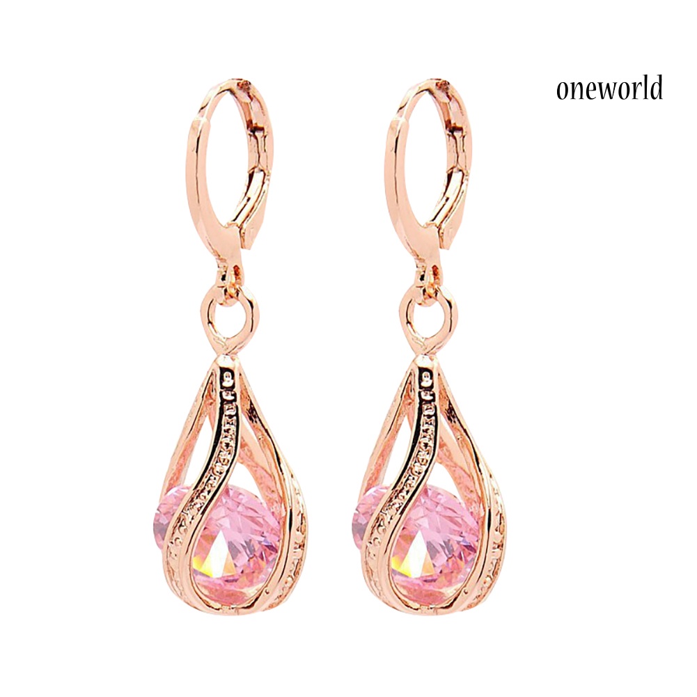 OW@ Women Fashion Cubic Zirconia Water Drop Dangle Leaverback Earrings Jewelry Gift