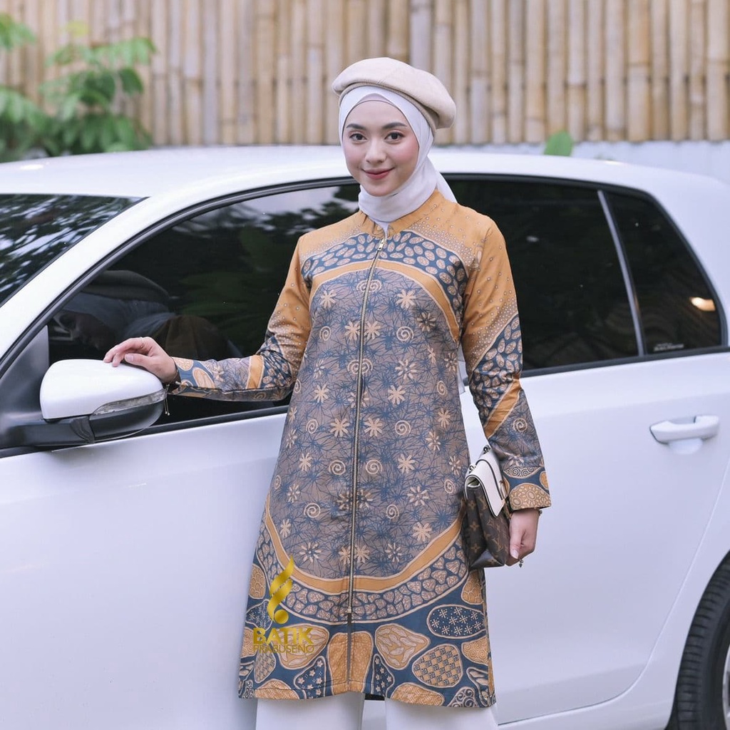 Lala Tunik Atasan Batik Wanita Prabuseno Original Premium Blouse Muslimah Hijab Kantoran Full Furing